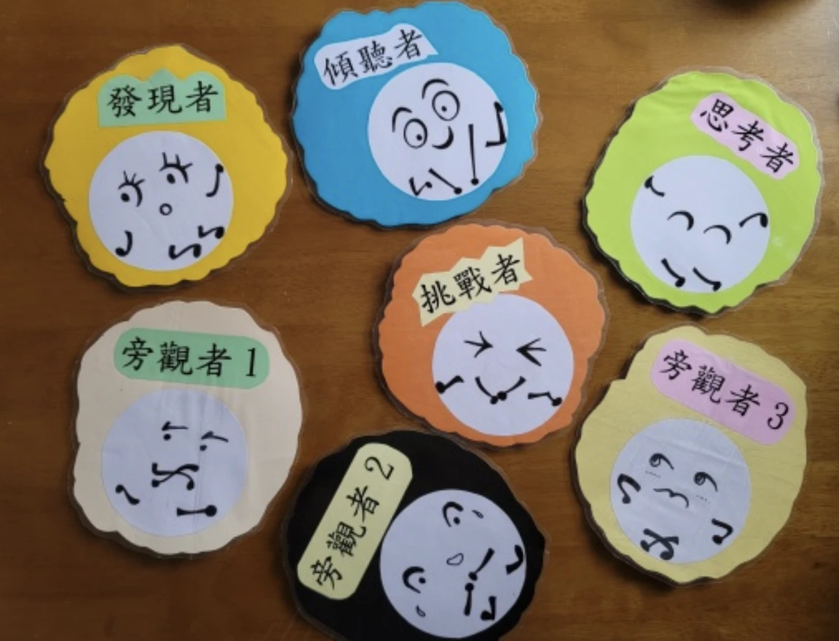 老師製作角色卡，讓學生認領演出。