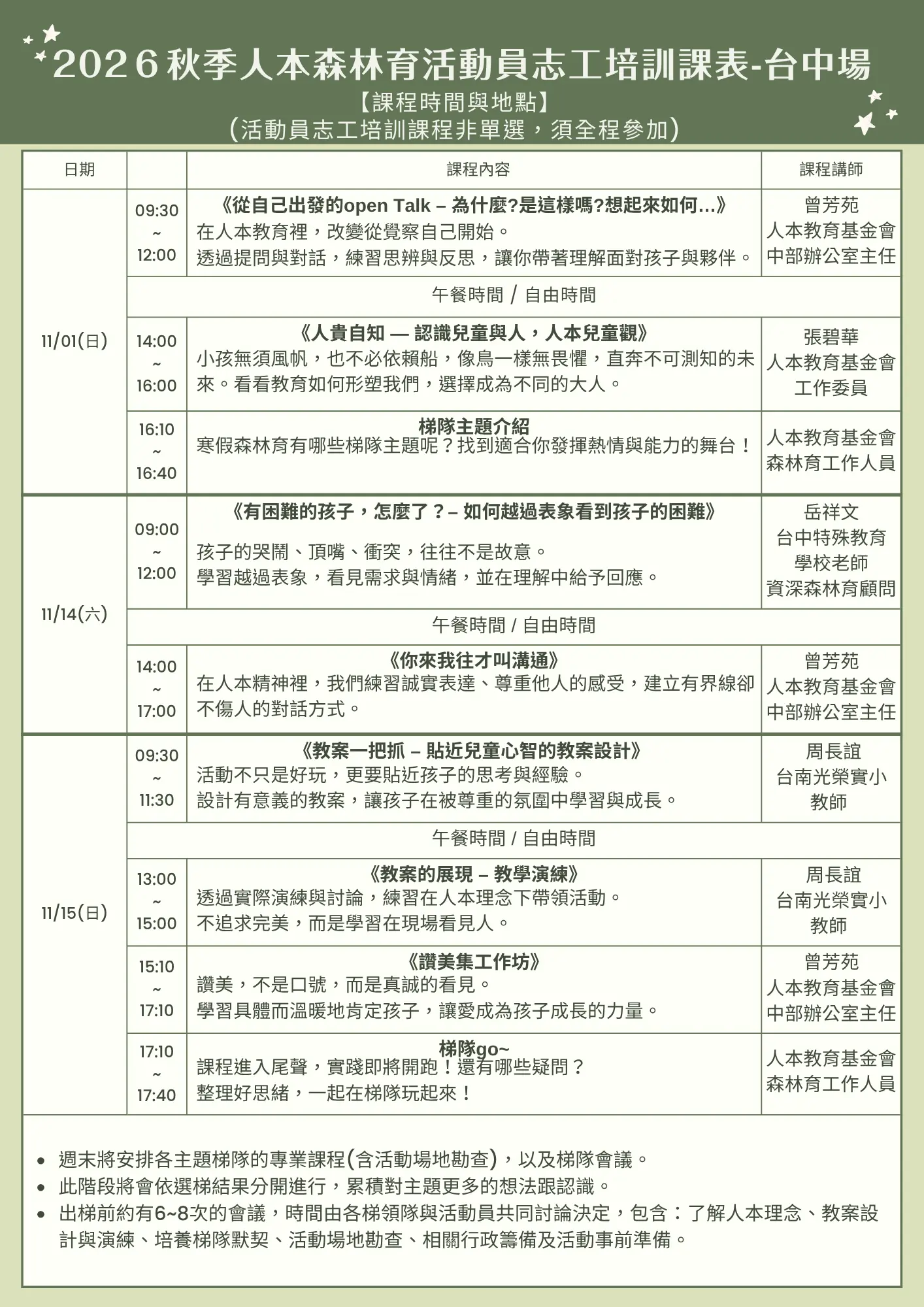 2026秋台中課表
