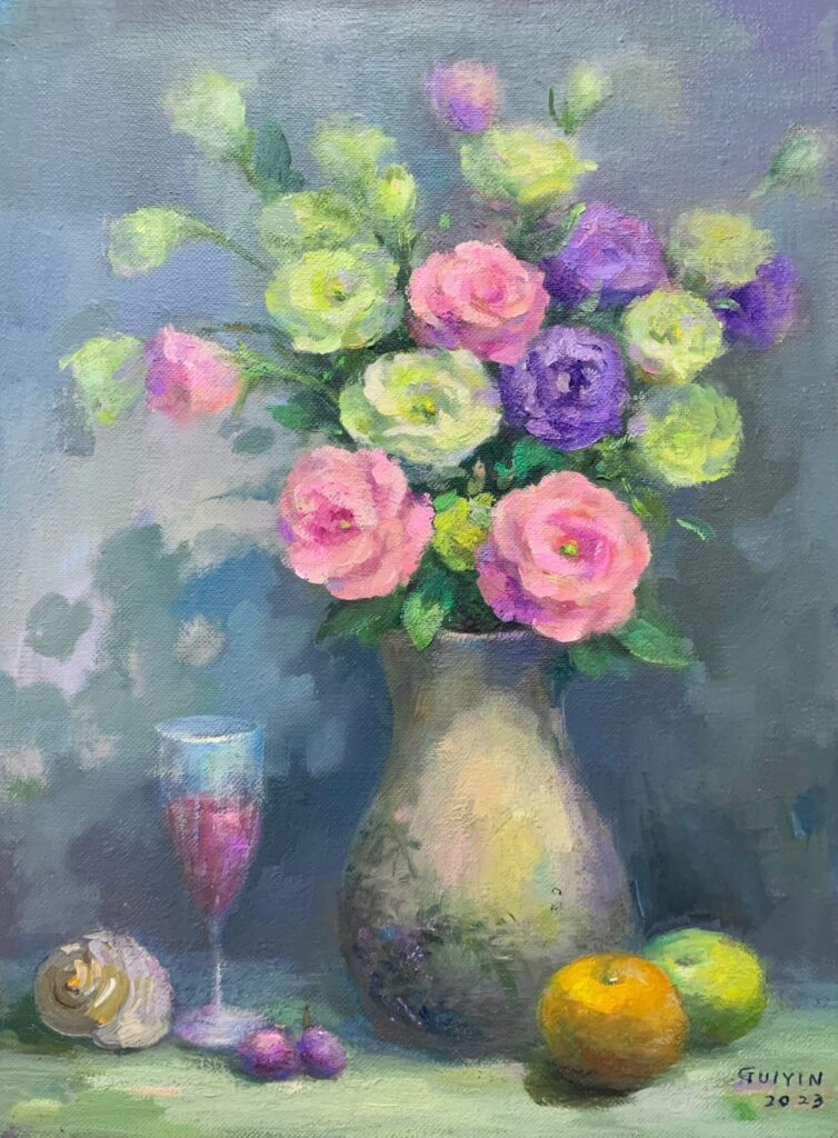 林桂英《桔梗花與靜物》